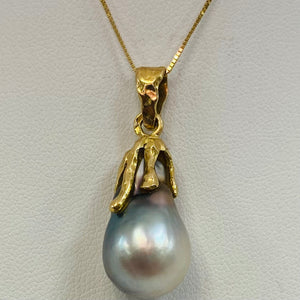 Pendentif Solitaire en Or Jaune 18K avec Perle de Tahiti - 3 Grs
