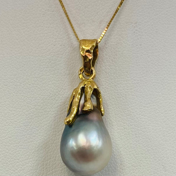 Pendentif Solitaire en Or Jaune 18K avec Perle de Tahiti - 3 Grs