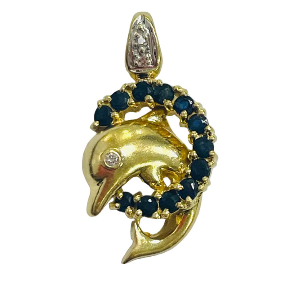 Pendentif dauphin or 18K avec saphir - 2.80gr