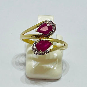 Bague en Or jaune 18K - 2 Rubis - Taille 54- 2.50g