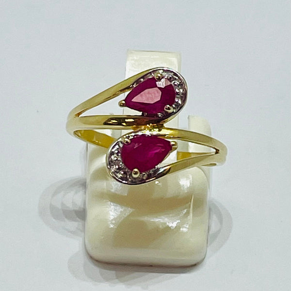 Bague en Or jaune 18K - 2 Rubis - Taille 54- 2.50g