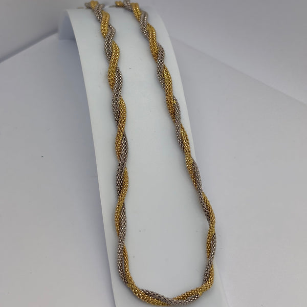 Collier Ras du Cou Tressé  en Or Jaune et Gris 18K - 42.5cm - 17.07g