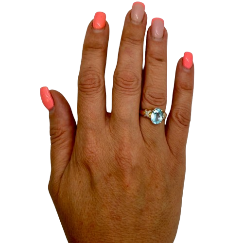 Bague vintage trilogie aigue-marine et oxyde de zirconium 18K - T 52