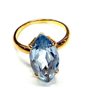 Bague Marquise Or Jaune 18K avec Aigue Marine 5.57 Grs - Taille 58