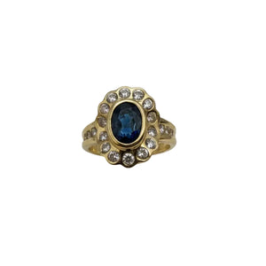 Bague Marguerite en Or Jaune Diamants Saphir 18K - Taille 51.5 - 6.18 G