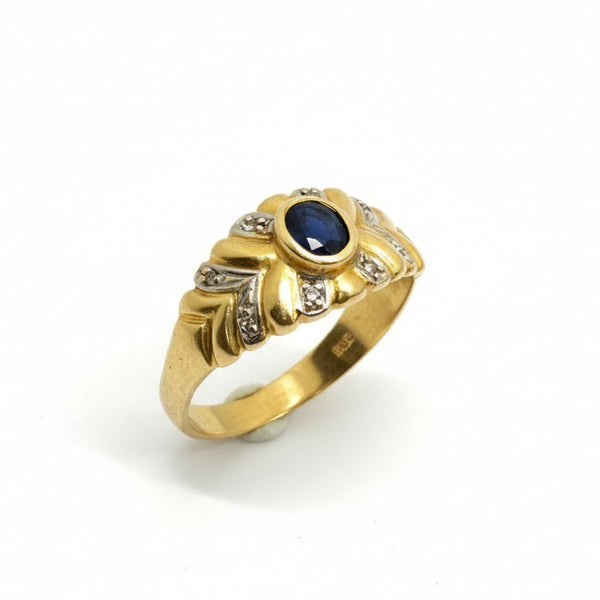 Bague Tank Or 18K - 3.93 G - Taille - 61 avec Diamants et Saphir