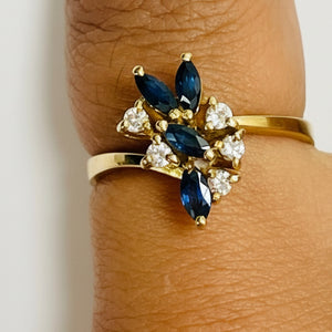 Superbe Bague en Or Jaune 18k avec Diamants et Saphir - Taille 56 - 4.06 gr
