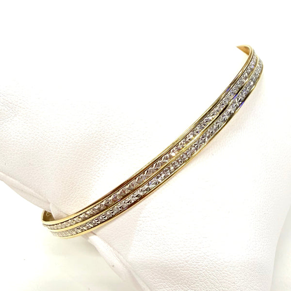 Bracelet Jonc Martelé en Or Jaune et Blanc 18K - 11.14g