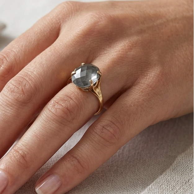 Bague Solitaire en Or Jaune 18 K - Taille 58