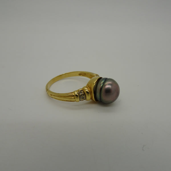 Bagues en Or jaune 18K avec perle de Tahiti et diamants