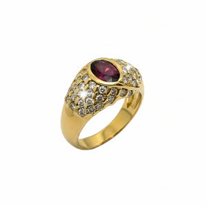 Bague Tank Or Jaune 18 Carats avec Rubis et Diamant