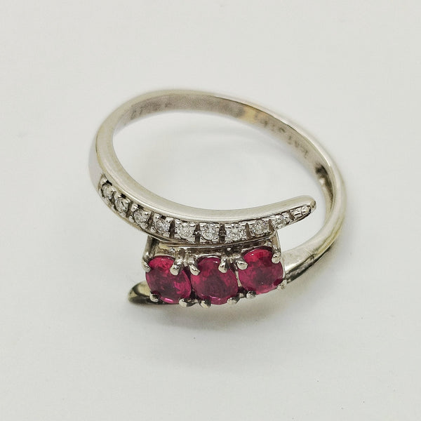 Bague en Or Blanc 18K avec Diamants et Rubis - Taille 54 - 3.5G