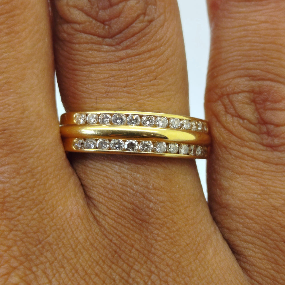 Bague en Or Jaune 18K avec Diamants - Taille 54 - 3.45G