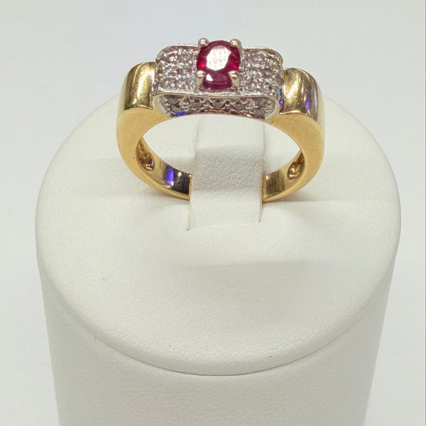 Rare Bague Tank en Or Jaune et Blanc, Diamants et Rubis