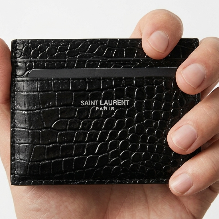 Porte Cartes Saint Laurent - Texture Effet Croco Noir