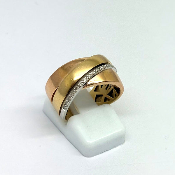 Bague Tank en 3 Ors 18 k avec Diamants