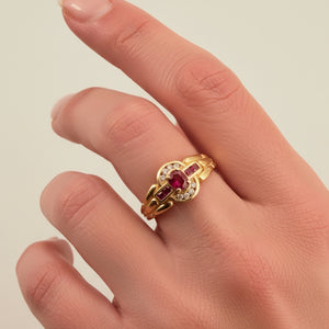 Bagues en or jaune 18k avec rubis et diamants - T60 - 3.49gr