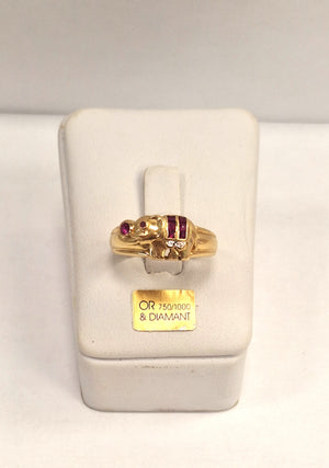 Bague en Or jaune 18K avec éléphant et pierres précieuses