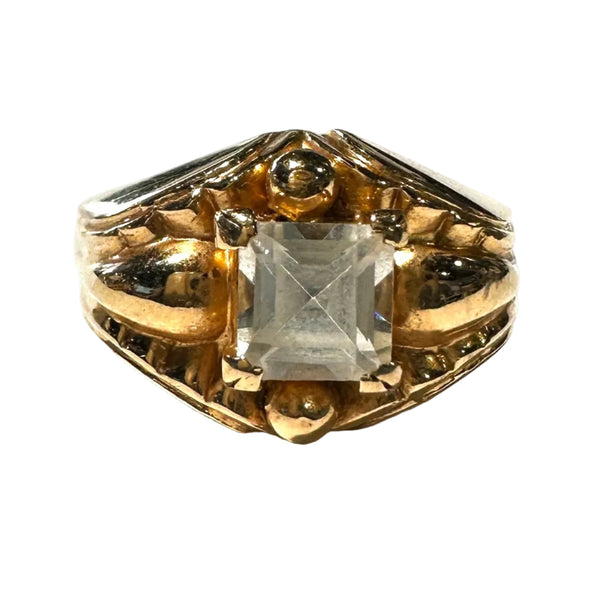 Bague ancienne en or rose et spinelle blanc 18 carats