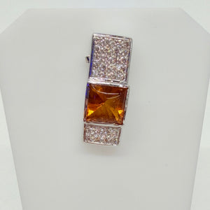 Pendentif Or Blanc avec Diamants et Citrine 18k