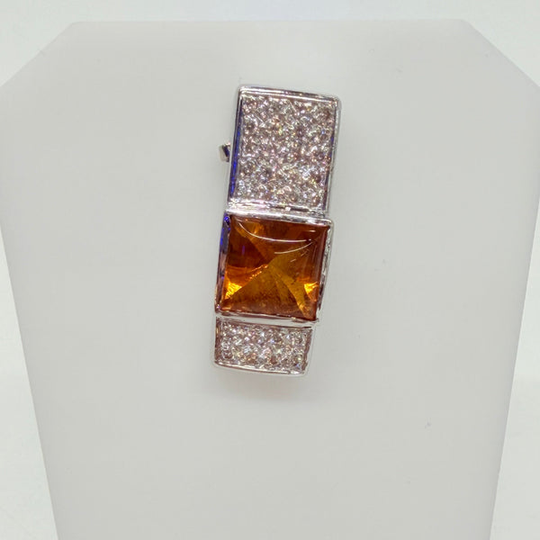 Pendentif Or Blanc avec Diamants et Citrine 18k