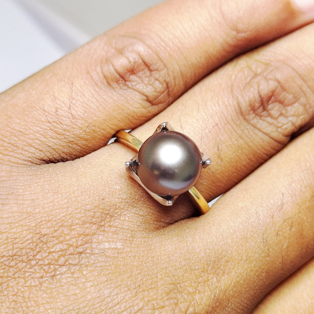 Bague Solitaire Or Jaune 18 K avec Perle de Culture - 4.39 Grs