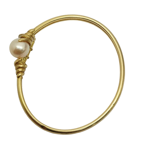 Bracelet Jonc Or Jaune 18k Diamants et Perles