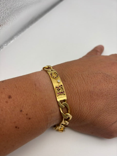 Bracelet Identité Or Jaune 18 Carats Diamants Rub