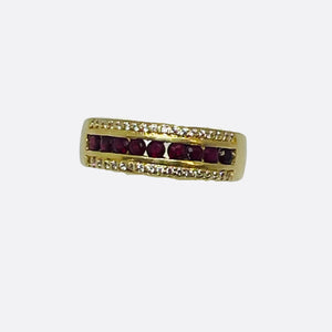 Bague Demi Tour en Or Jaune 18K - 9 Rubis- Taille 53 - 4.10g