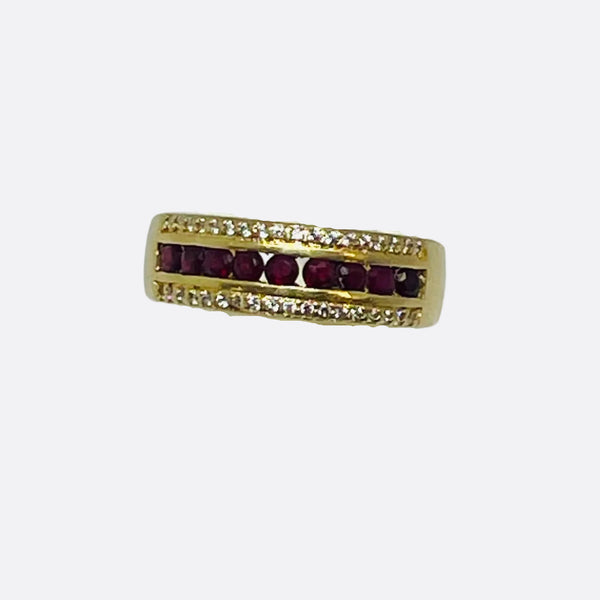 Bague Demi Tour en Or Jaune 18K - 9 Rubis- Taille 53 - 4.10g