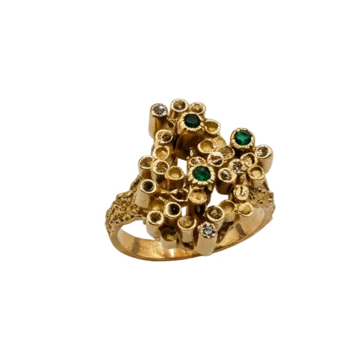 Bague Ancienne en Or Jaune 18K avec Diamants