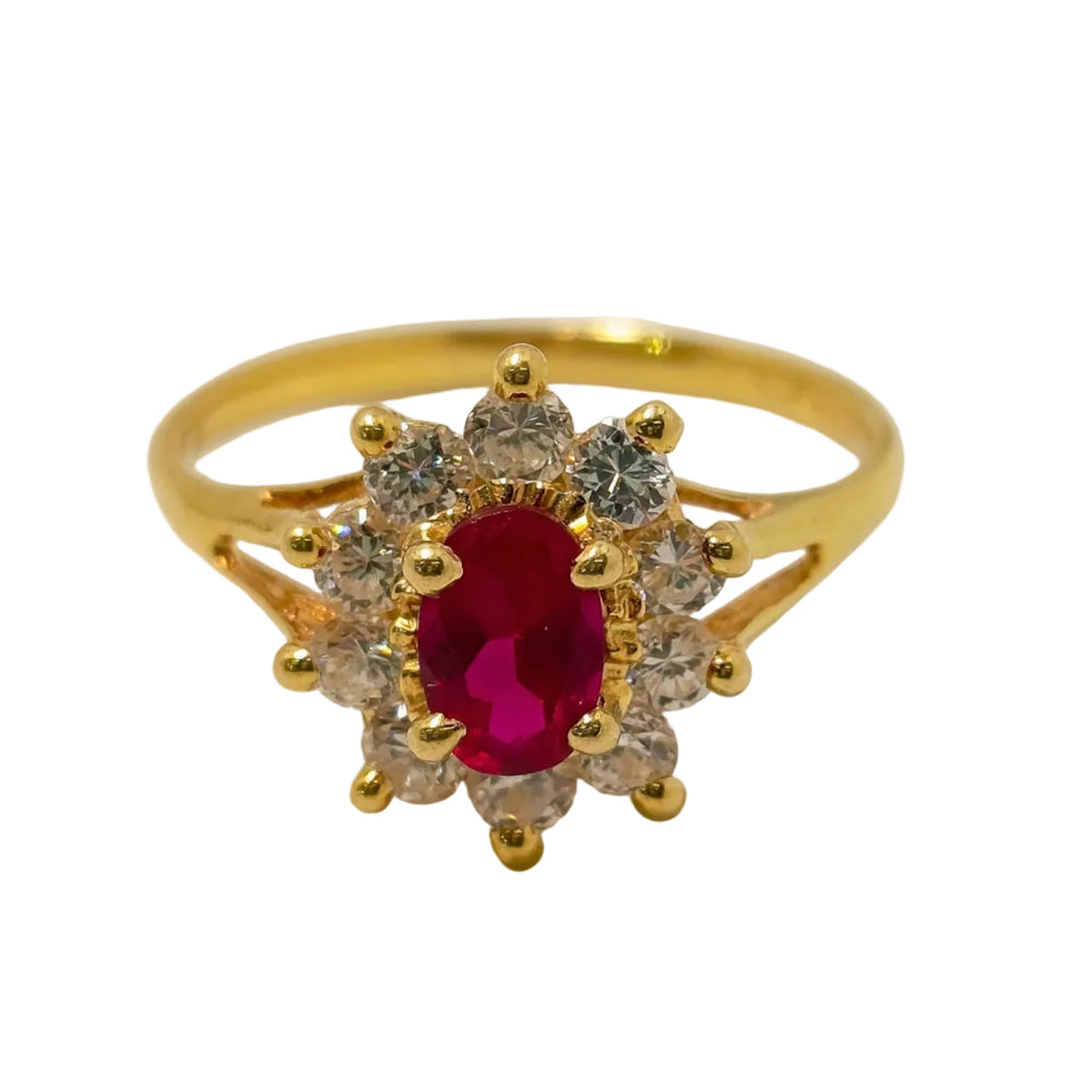 Bagues marguerite en or jaune avec Rubis et Zirconium