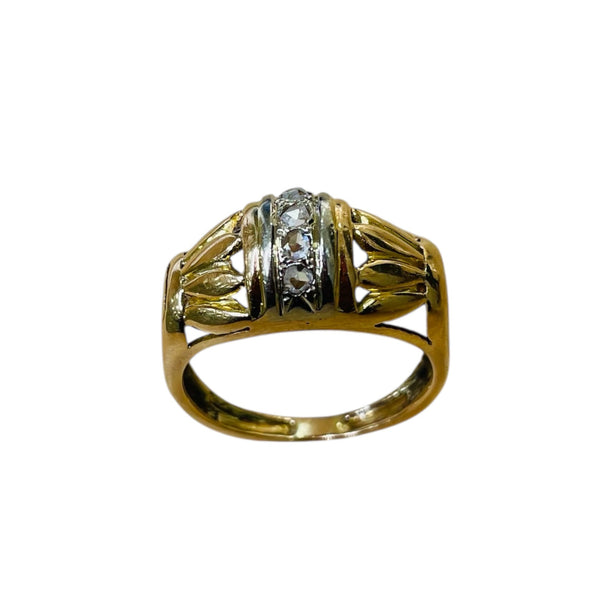 Bague Or Jaune 18K avec 5 Diamants - T57 - 3.53gr
