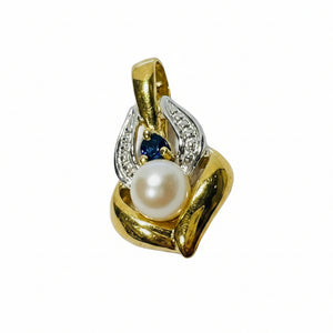 Pendentif Or 750/1000, Saphir et Perle 18K - 0.85Grs