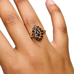 Baguette en or jaune 18 carats avec grenats