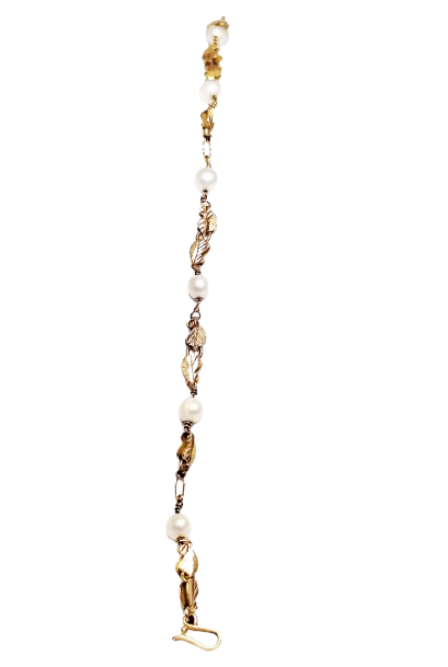 Bracelet maillon en or jaune 18 carats avec perles - 5.34 Grs