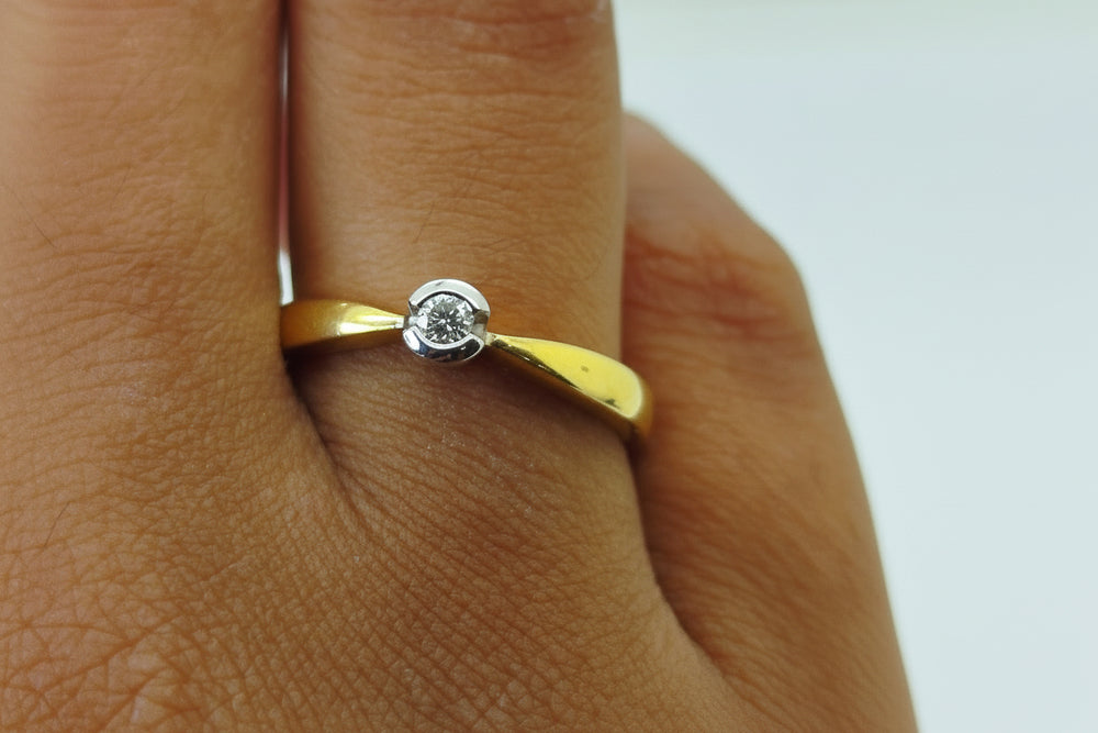 Solitaire en Or Jaune et blanc  18K avec Diamant -Taille 54