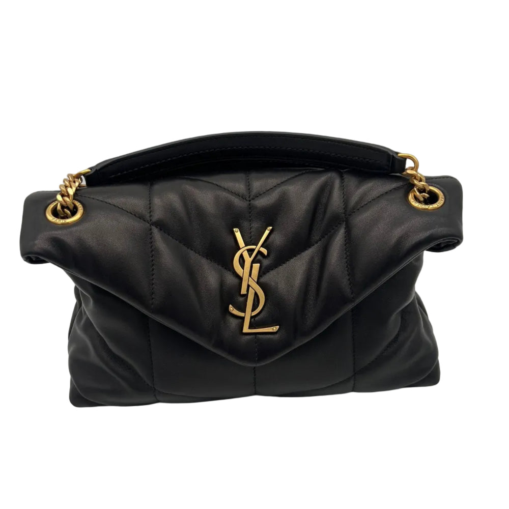 Saint Laurent Sac Puffer en Cuir Noir avec Bijouterie Dorée