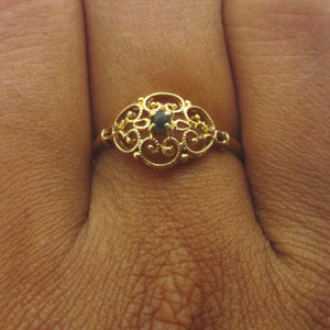 Bague Filigrane en Or Jaune avec Aigue-Marine 18K