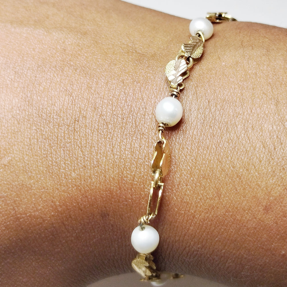 Bracelet maillon en or jaune 18 carats avec perles - 5.34 Grs