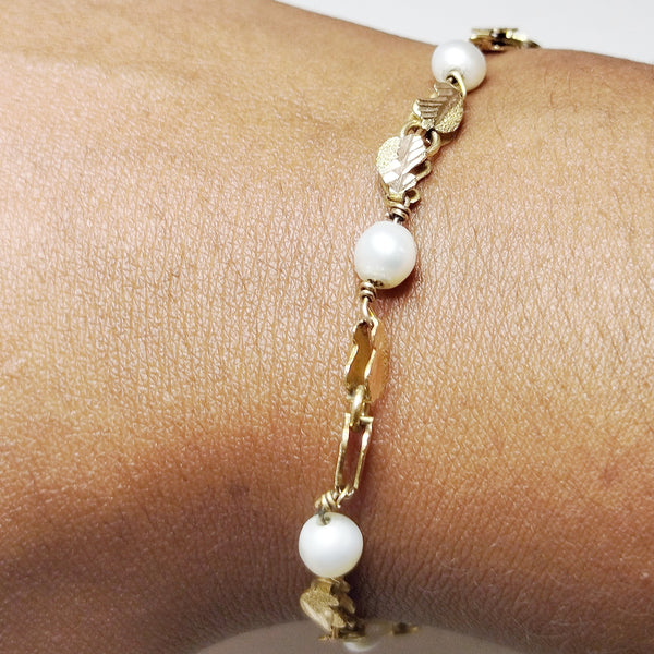 Bracelet maillon en or jaune 18 carats avec perles - 5.34 Grs