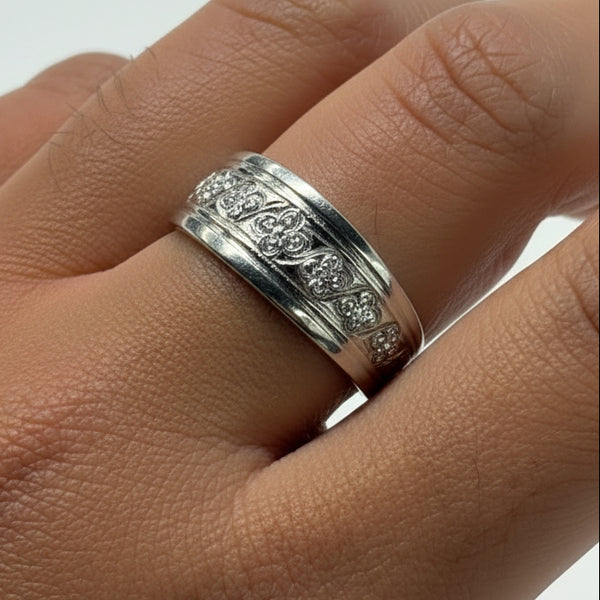 Bague en Or Blanc 18K- Diamant / Zircon -  Taille 57 - 9.19 G