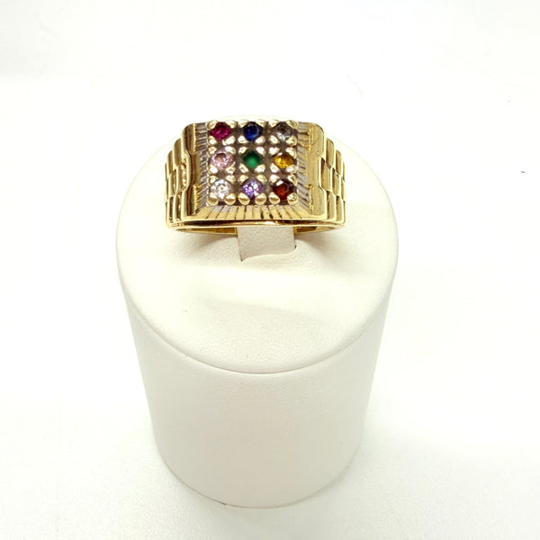 Chevalière Or Jaune 18k 9 Pierres de couleurs