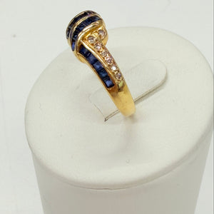 Bague en Or Jaune 18 K avec Diamants et Saphir