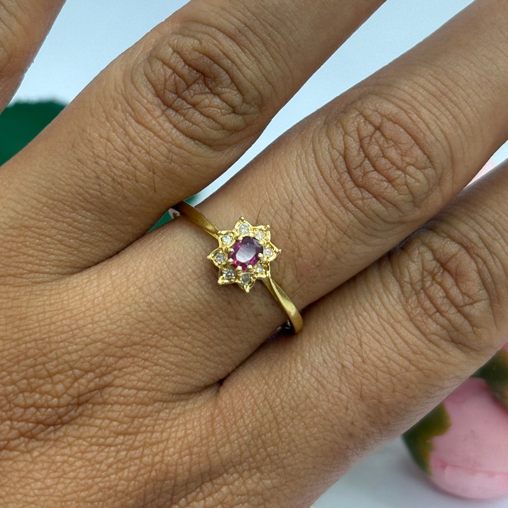 Bague Marguerite OR Jaune 18K - 1.51 G - Taille 59 avec Diamants