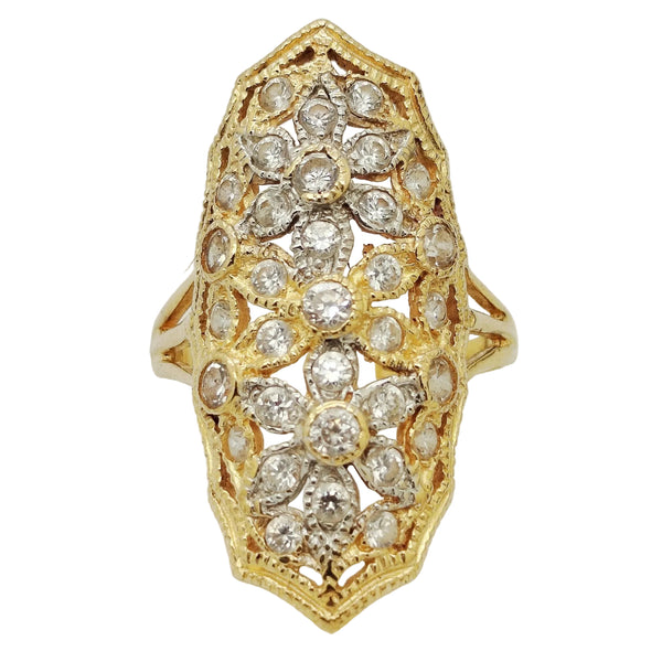 Bague Ancienne en Or Jaune et Or Blanc 18k