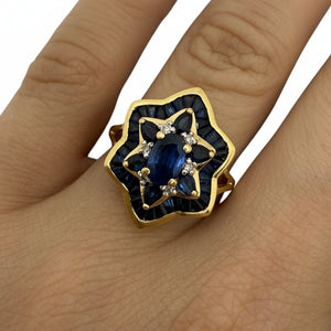 Sublime bague en or jaune avec saphirs et diamants