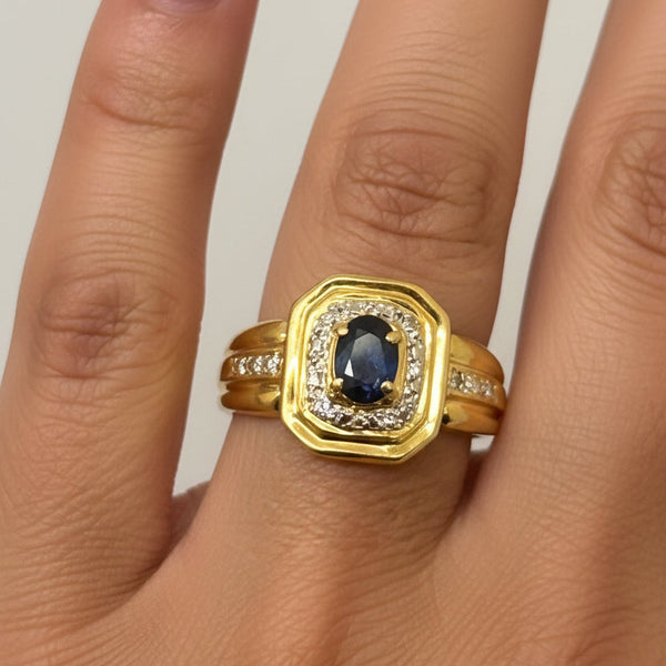 Bague en Or Jaune et Diamants/Saphir
