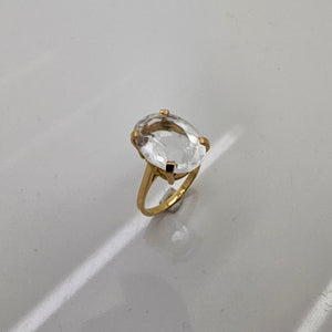 Bague Solitaire Or Jaune 18K avec Cristal de Roche - T57 - 6.14gr
