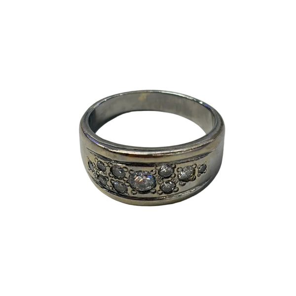 Bague en Or Blanc 18K- Diamant / Zircon -  Taille 57 - 9.19 G